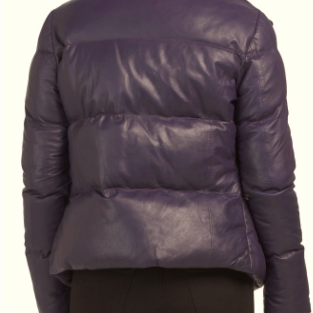 Black Genuine Leather Puffer jacket - Picture 2 of 2